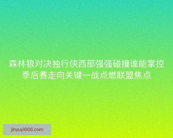 森林狼对决独行侠西部强强碰撞谁能掌控季后赛走向关键一战点燃联盟焦点