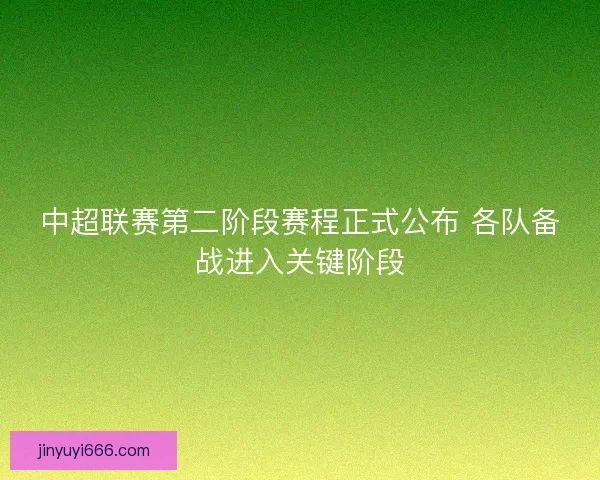 中超联赛第二阶段赛程正式公布 各队备战进入关键阶段